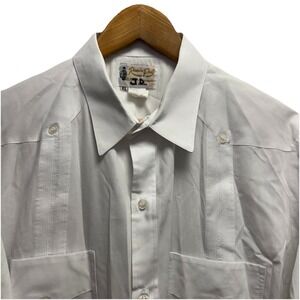 Ramon Puig Mens XL Guayabera 4 Pocket Cuban White Cotton Polyester L/S Shirt euc